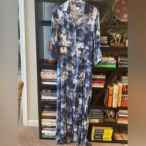 Blue and White Tie-Dyed Shirtwaist Dress/Duster